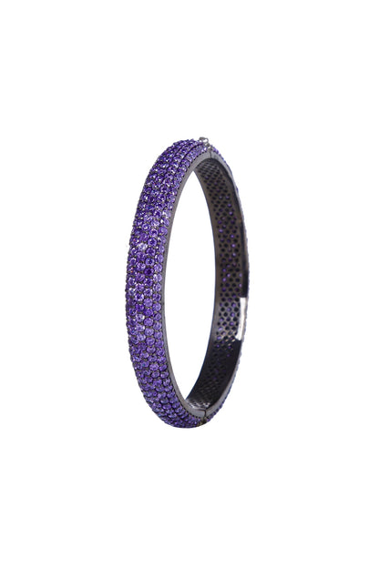 White Finish Openable Cubic Zirconia Bangle In Sterling Silver