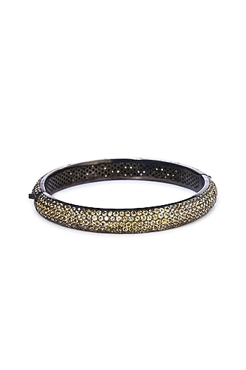 White Finish Openable Gold Cubic Zirconia Bangle In Sterling Silver