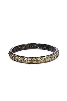 White Finish Openable Gold Cubic Zirconia Bangle In Sterling Silver