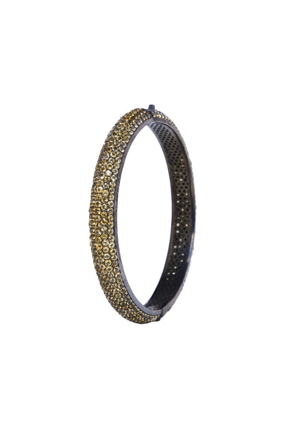 White Finish Openable Gold Cubic Zirconia Bangle In Sterling Silver
