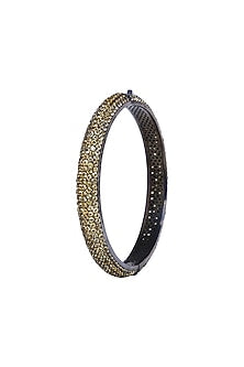 White Finish Openable Gold Cubic Zirconia Bangle In Sterling Silver