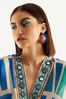 Orange & Blue Semi-Geometric Handmade Earrings
