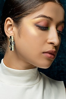 Cream & Black Textured Acrylic Earrings