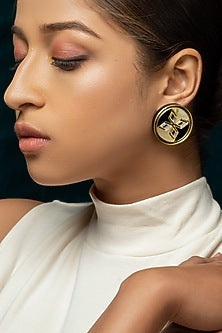 Cream & Black Textured Acrylic Earrings