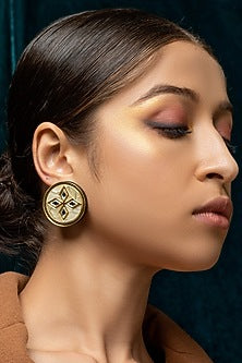 Cream & Gold Textured Acrylic Stud Earrings