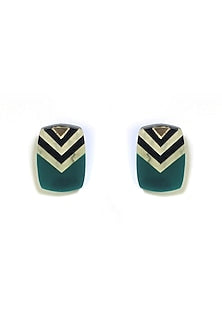 Cream & Green Textured Stud Earrings