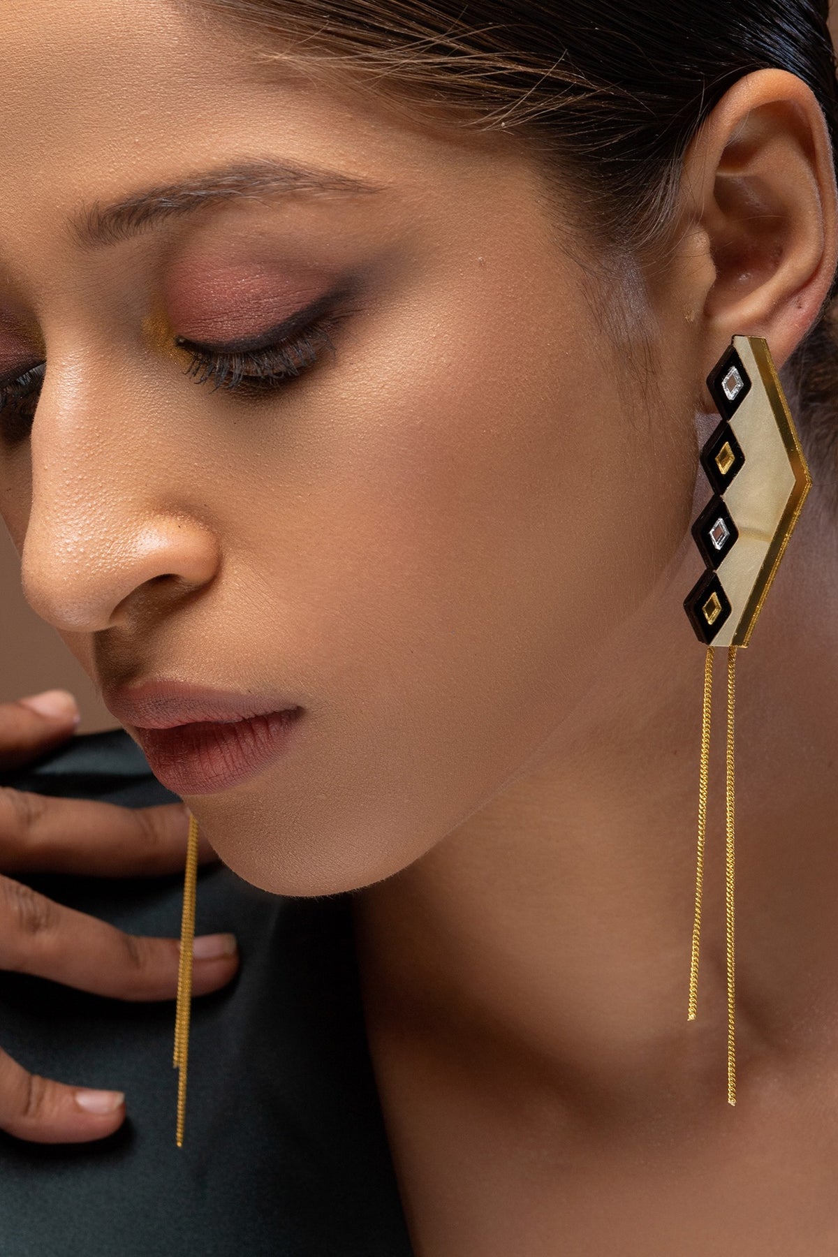 Cream & Gold Acrylic Earrings