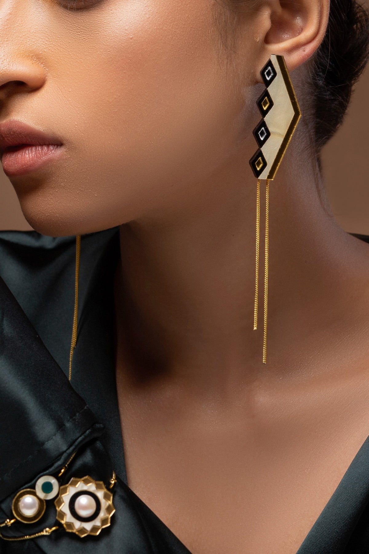 Cream & Gold Acrylic Earrings