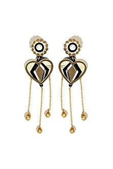 Cream & Gold Textured Acrylic Dangler Earrings
