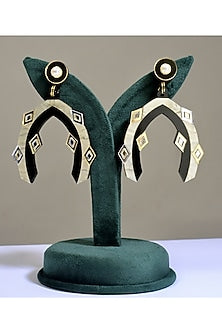 Cream & Black Textured Acrylic Dangler Earrings