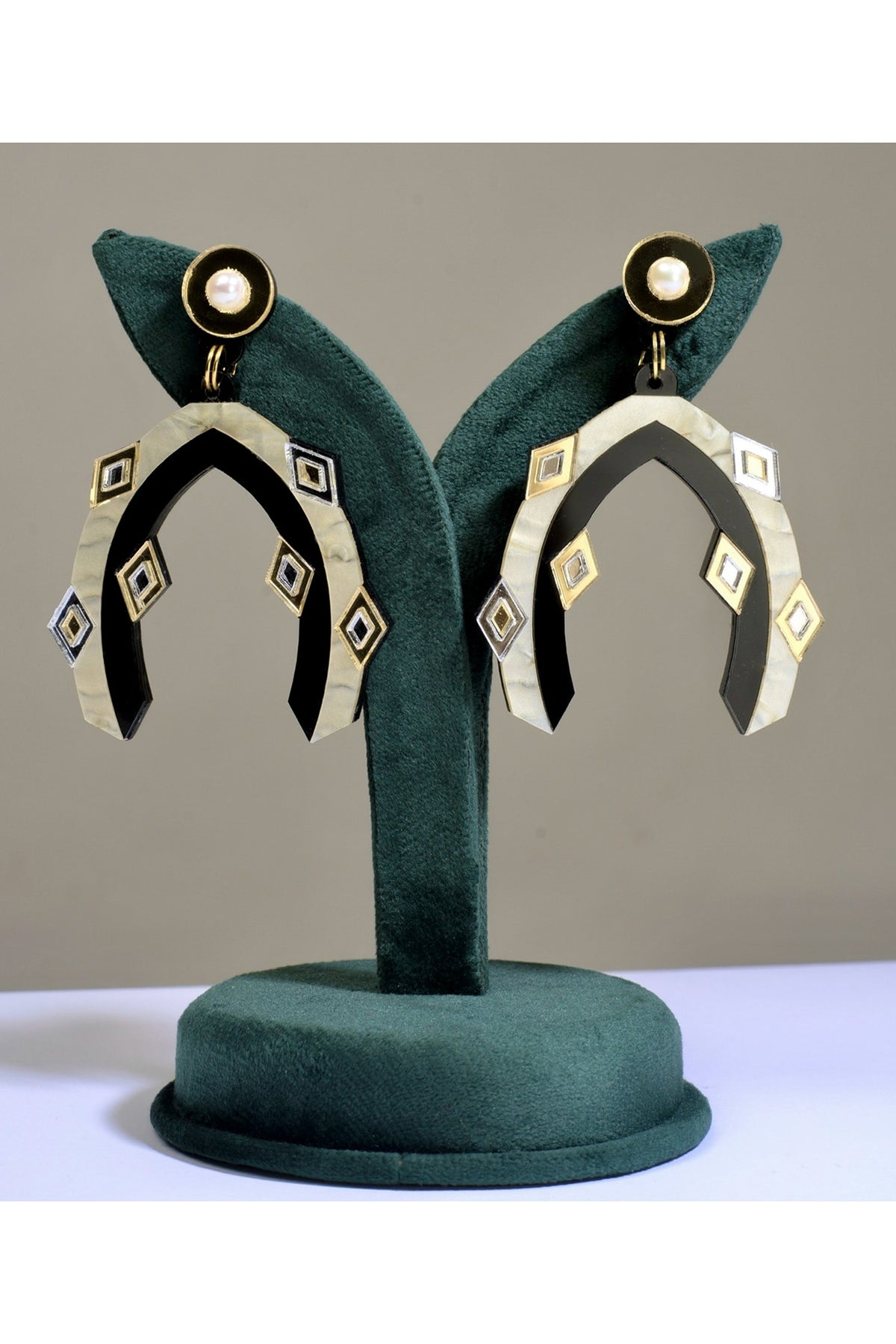 Cream & Black Textured Acrylic Dangler Earrings