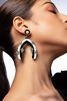Cream & Black Textured Acrylic Dangler Earrings