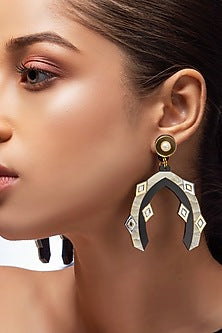 Cream & Black Textured Acrylic Dangler Earrings