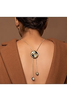 Cream & Black Textured Long Necklace