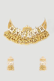 Gold Finish Kundan Polki Choker Necklace Set
