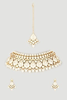Gold Finish Kundan Polki Meenakari Choker Necklace Set