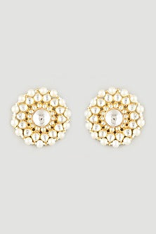 Gold Finish Shell Pearl Stud Earrings