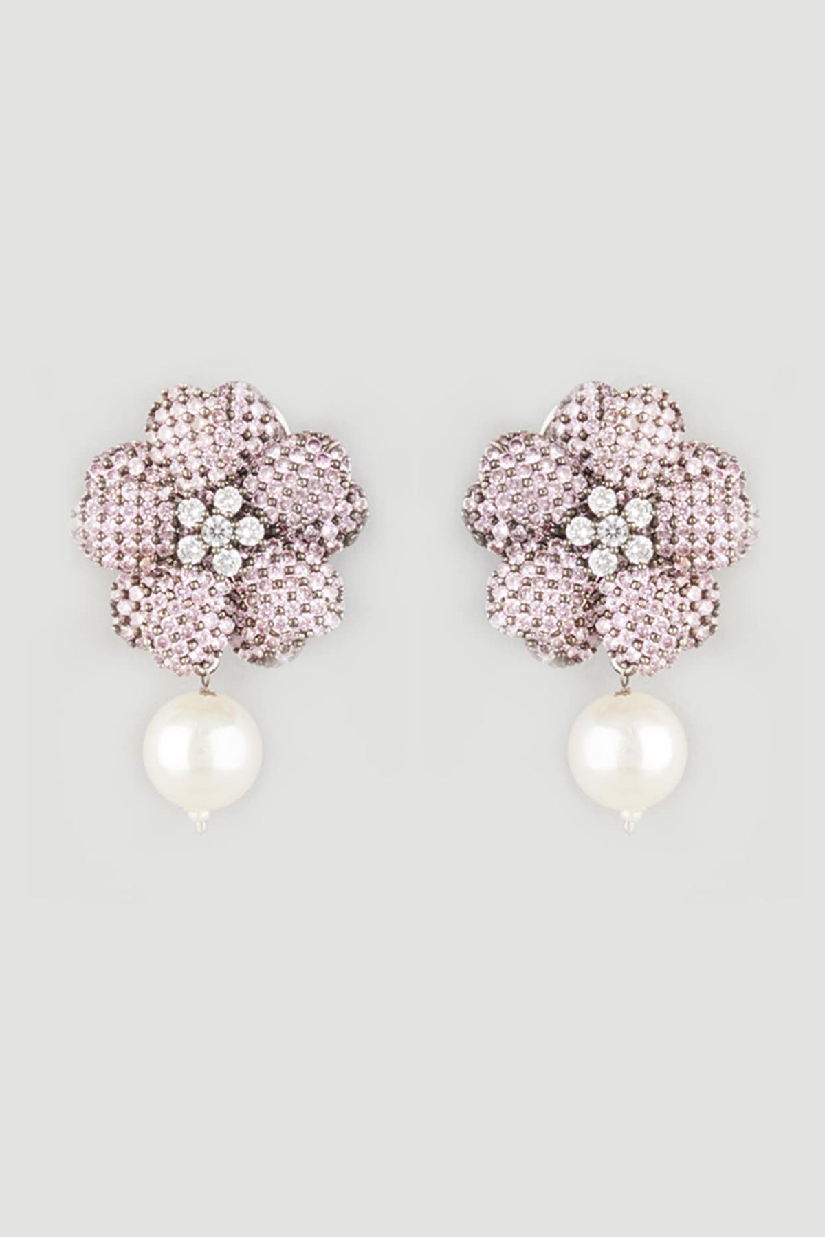 Black Rhodium Finish Rose Quartz Stud Earrings