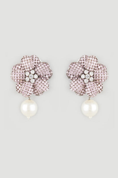 Black Rhodium Finish Rose Quartz Stud Earrings