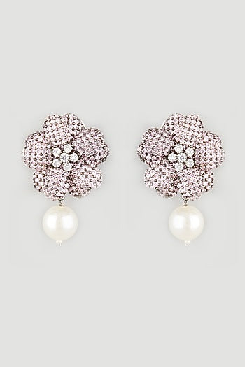 Black Rhodium Finish Rose Quartz Stud Earrings