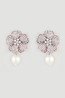 Black Rhodium Finish Rose Quartz Stud Earrings
