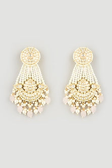 Gold Finish Rose Quartz Chandbali Earrings