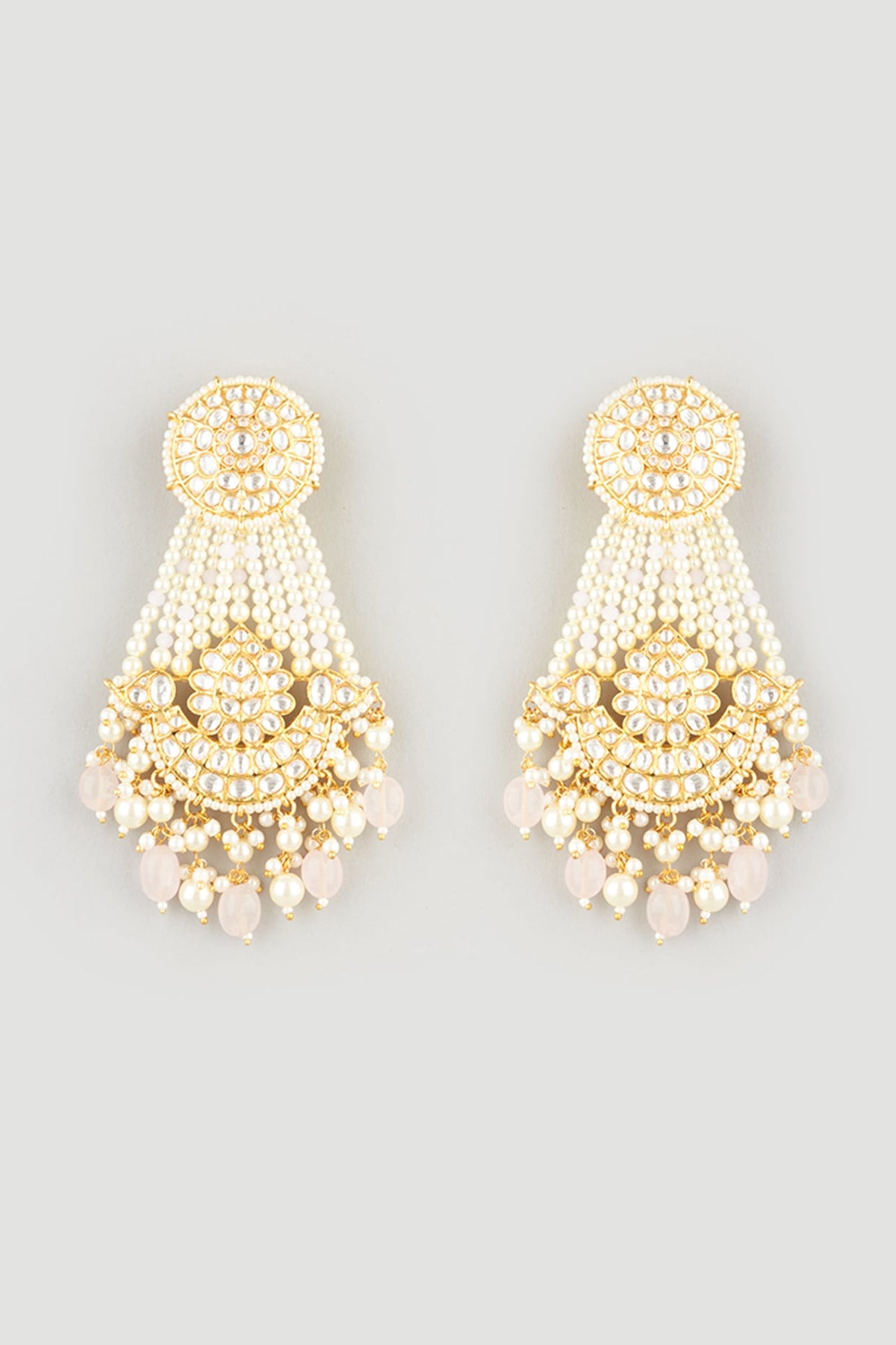 Gold Finish Rose Quartz Chandbali Earrings