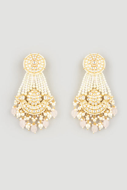 Gold Finish Rose Quartz Chandbali Earrings