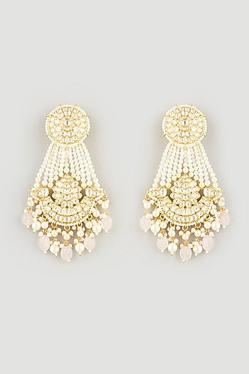 Gold Finish Rose Quartz Chandbali Earrings