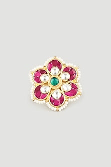 Gold Plated Kundan Polki Meenakari Ring