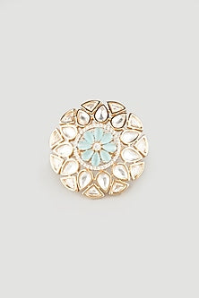 Gold Plated Kundan Polki & Turquoise Stone Ring