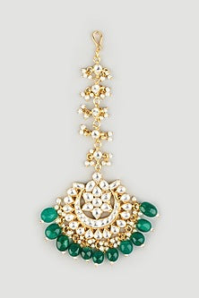 Gold Finish Semi Precious Emeralds Maang Tikka