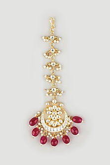 Gold Finish Semi Precious Rubies Maang Tikka
