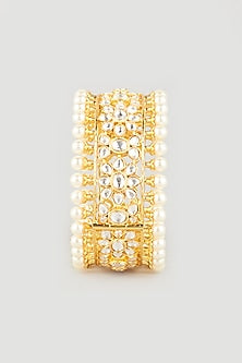 Gold Plated Kundan Polki & Shell Pearls Openable Bangle