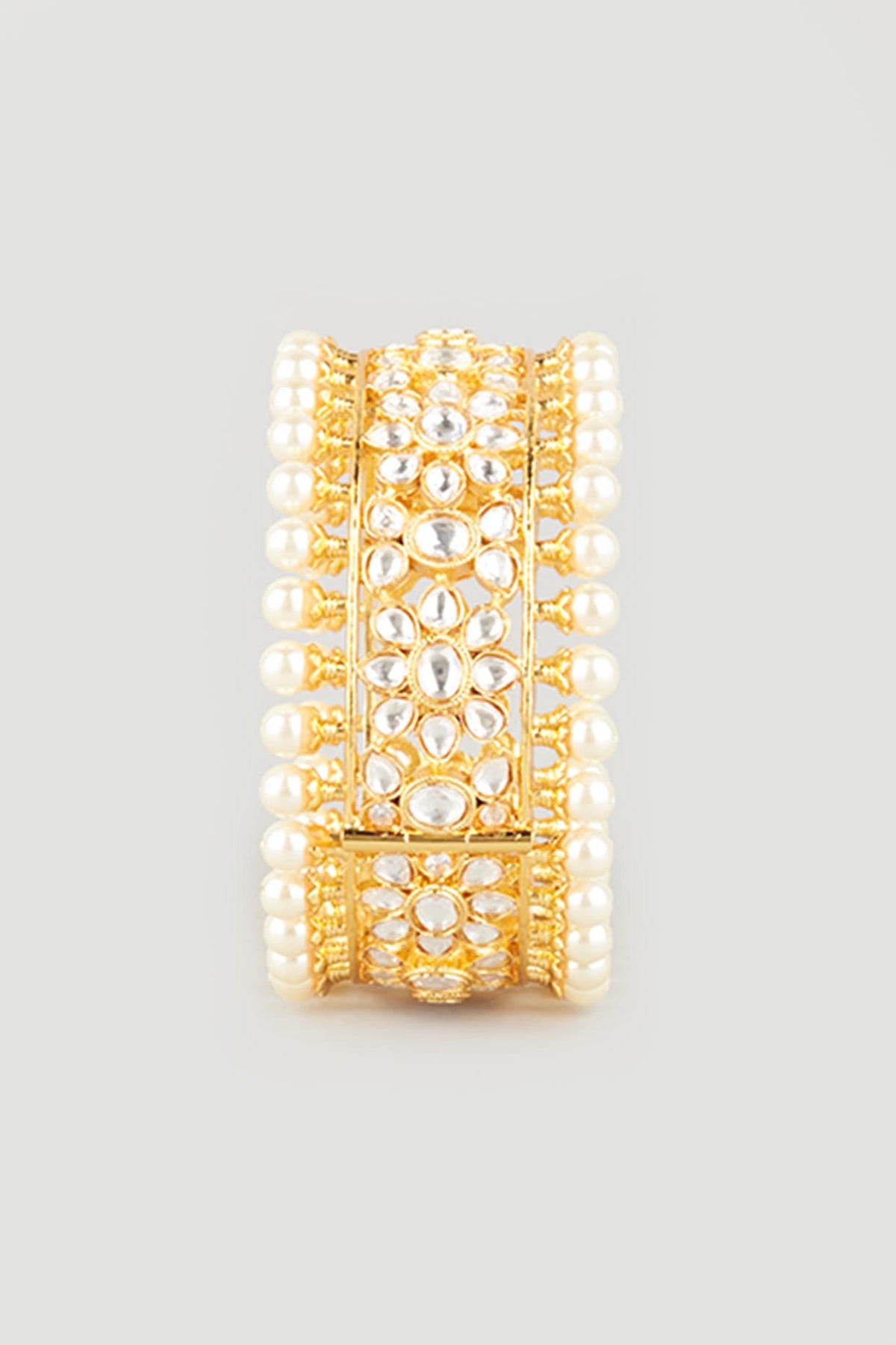 Gold Plated Kundan Polki & Shell Pearls Openable Bangle