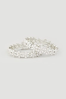 White Finish Faux Diamonds Openable Bangles (Set of 2)