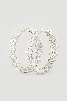 White Finish Faux Diamonds Openable Bangles (Set of 2)