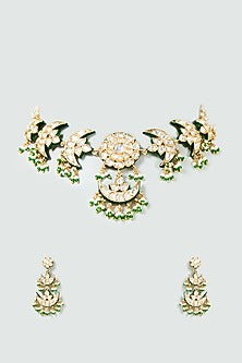 Gold Finish Bead & Meenakari Kundan Polki Choker Necklace Set