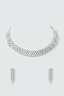 White Finish Faux Diamond Necklace Set