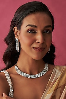 White Finish Faux Diamond Necklace Set
