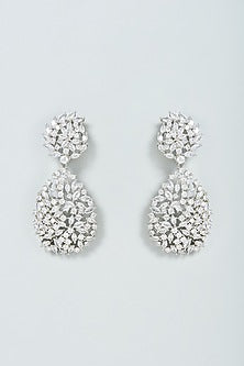 White Finish Faux Diamond Dangler Earrings