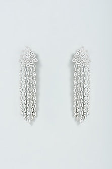 White Finish Faux Diamond Dangler Earrings