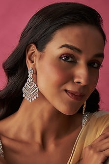 Two Tone Finish Faux Diamond Dangler Earrings
