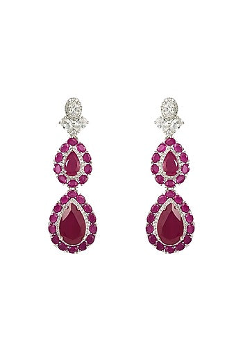 White Rhodium Finish Zircon & Ruby Stone Necklace Set