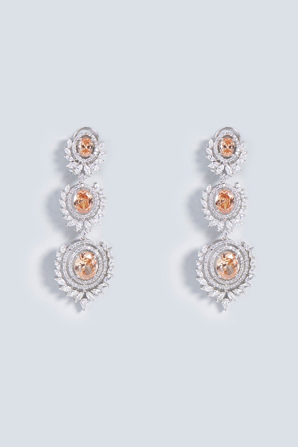 White Rhodium Finish Dangler Earrings