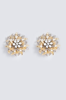 Two-Tone Finish Kundan Polki Stud Earrings
