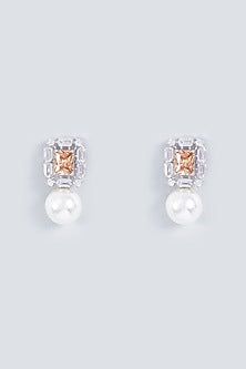 White Finish Zircons Earrings