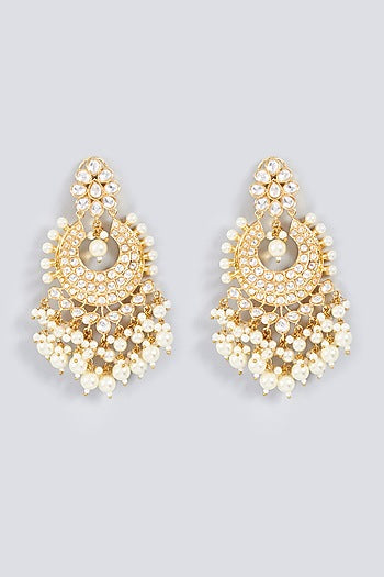 Gold Plated Chandbali Earrings With Pearls
