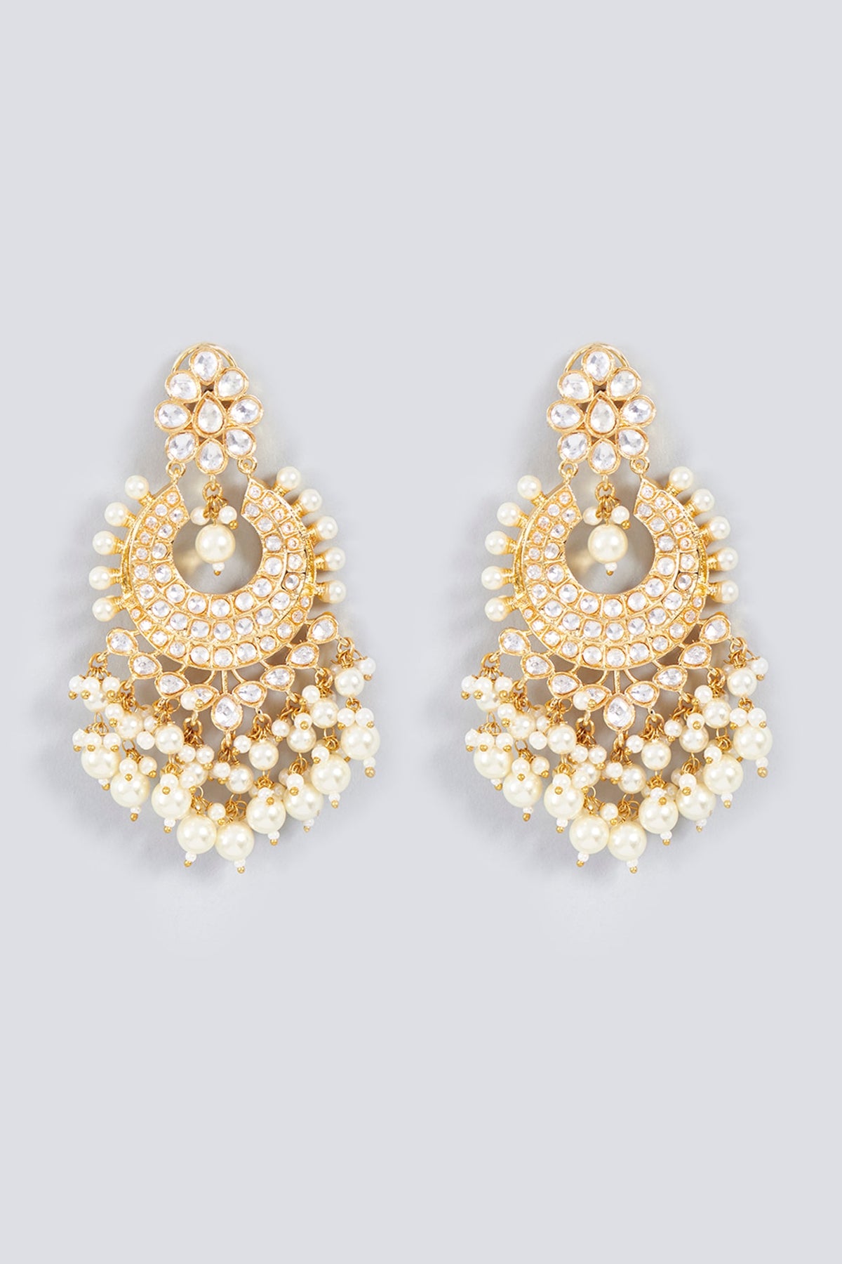 Gold Plated Chandbali Earrings With Pearls