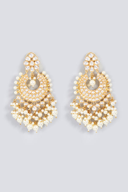 Gold Plated Chandbali Earrings With Pearls